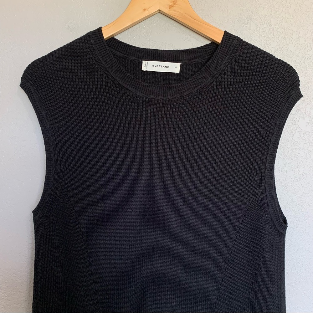 Everlane Size XL Black Midi Dress in Everyday Cotton Ribbed Knit NWOT - Picture 5 of 16